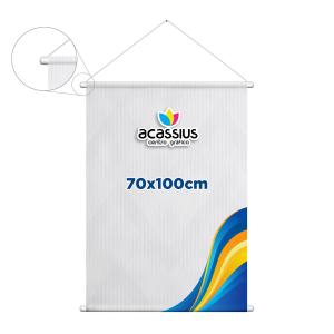 Banner 70x100 cm Lona 300g 70x100cm 4x0 Fosco Madeira, cordão e ponteiras 