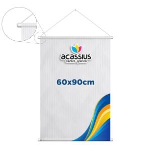 Banner 60x90 cm Lona 300g 60x90 cm 4x0 Fosco Madeira, cordão e ponteiras 