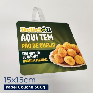 Wobbler 15 cm Quadrado Papel Couchê 300g 15 cm 4x0  Haste cristal colada Corte reto (quadrado)